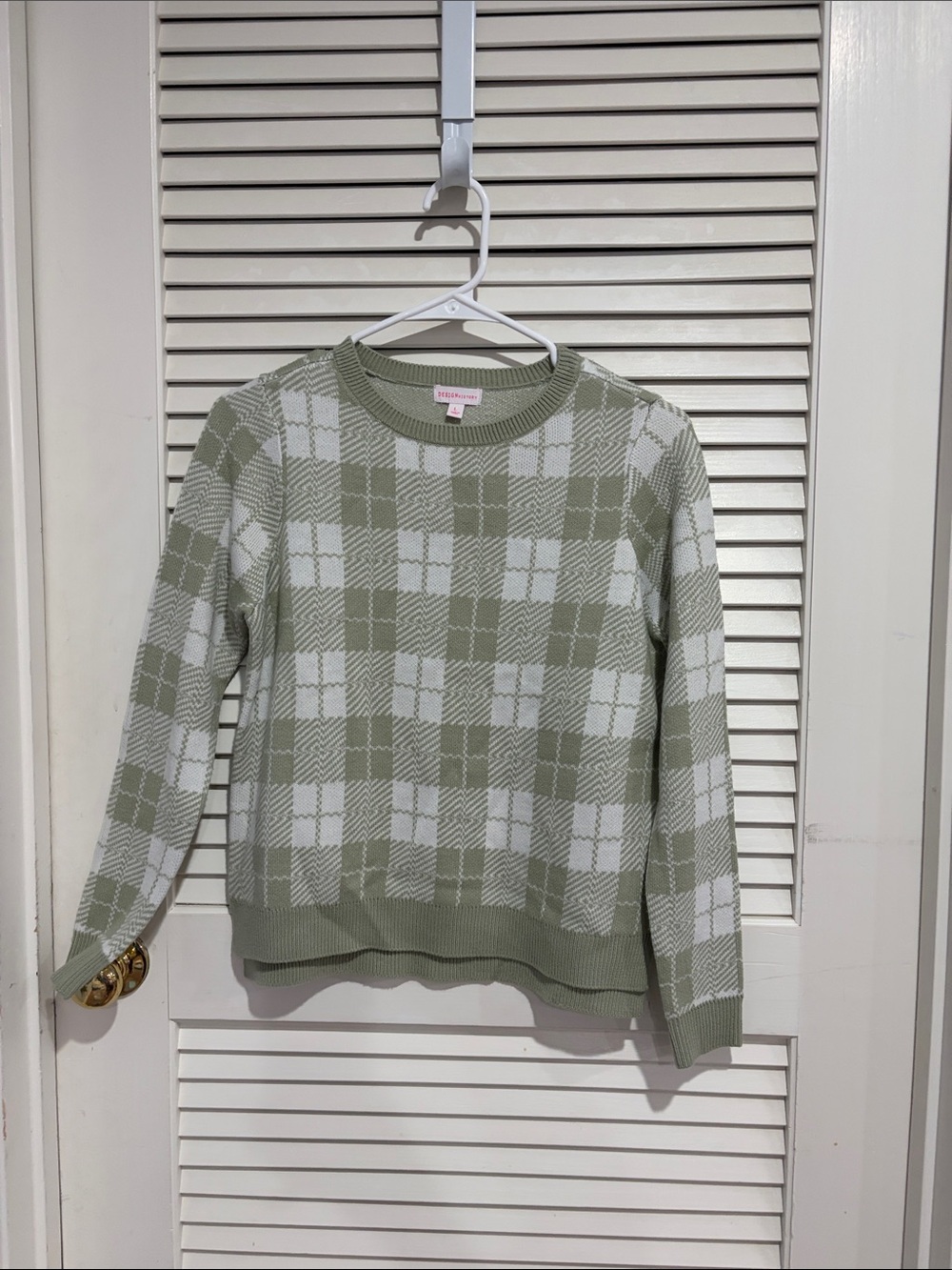 Design History Plaid Crewneck Sweater - Sage & White